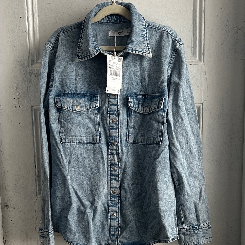 NWT MNG Denim Button-Up Shirt- size XXS